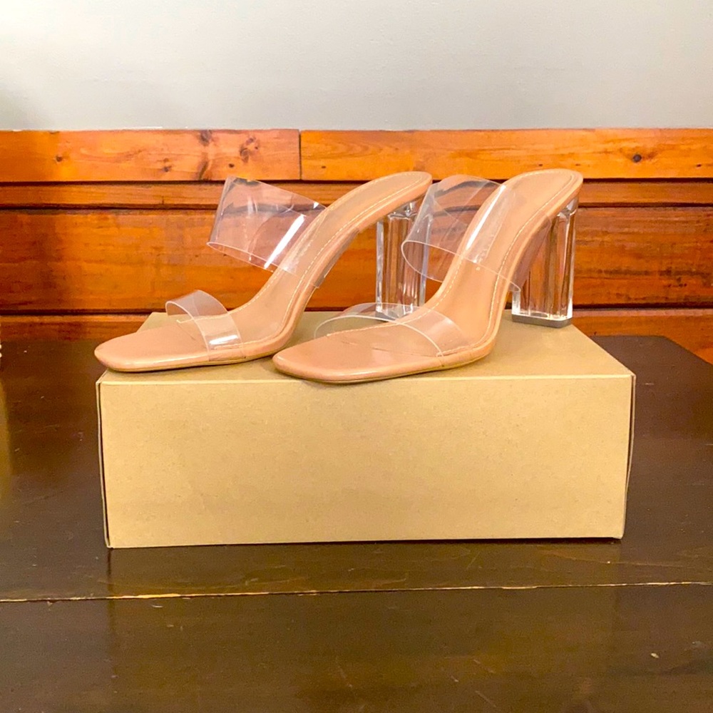 Zara Sandals w Methacrylate Heel (Clear/Nude)